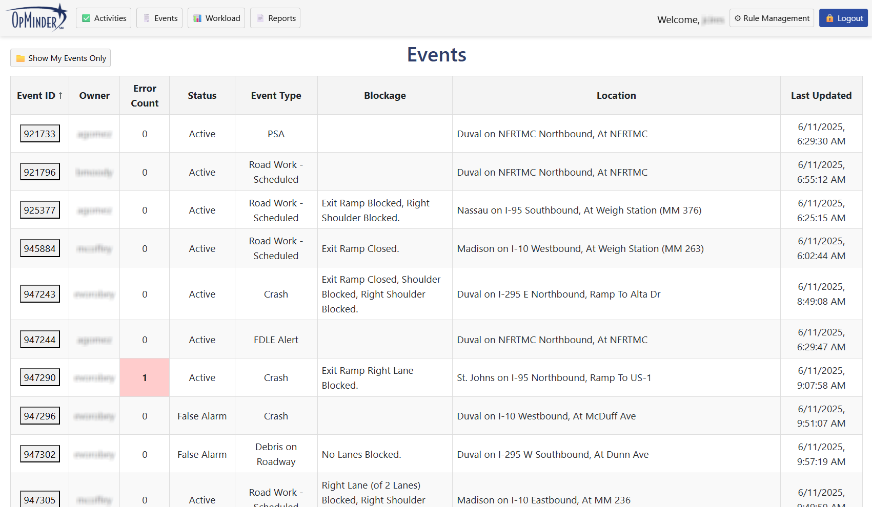 Activity-based Rules for Operator by Event